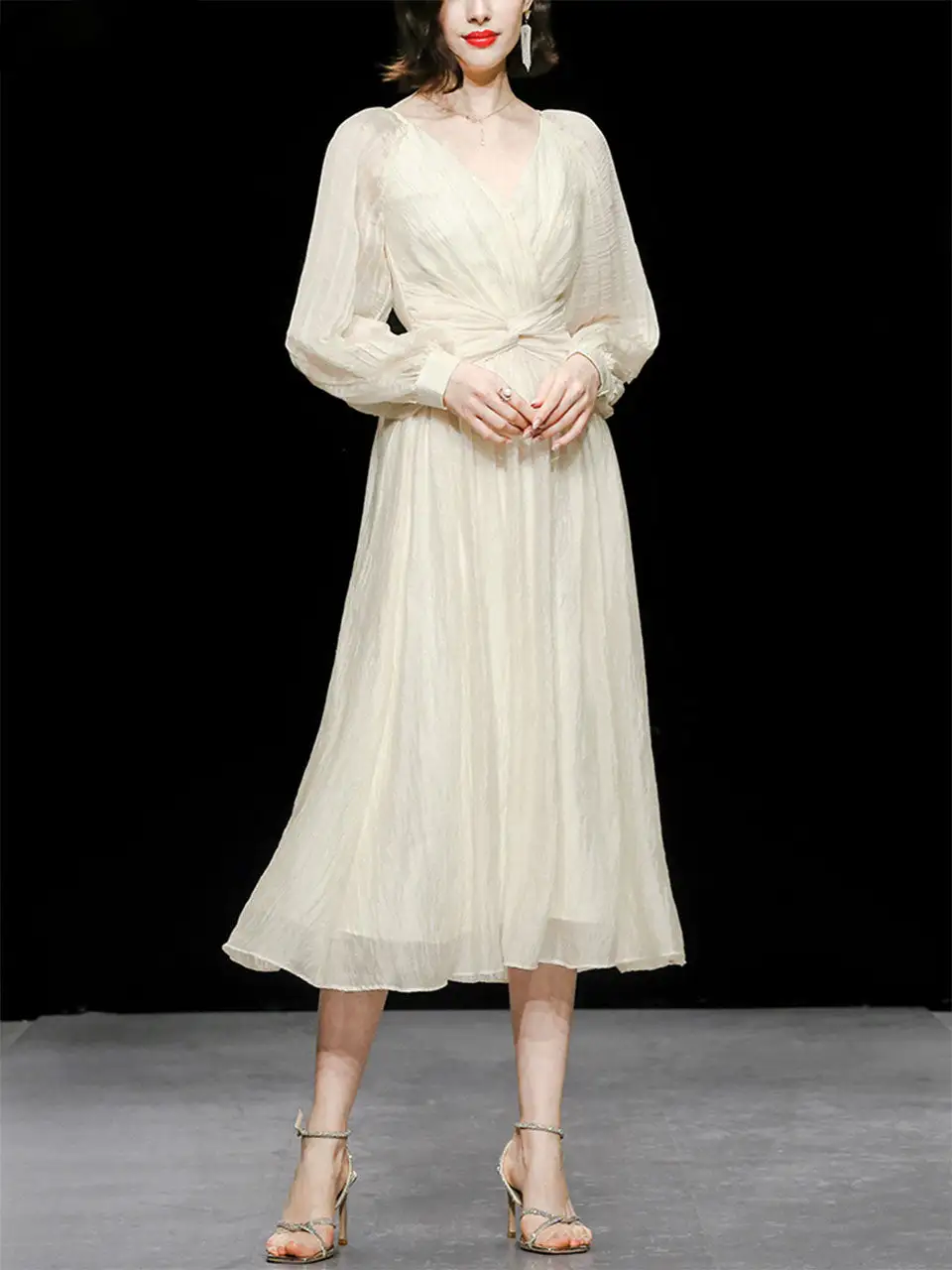 Bow V Neck Swing Swing Dress