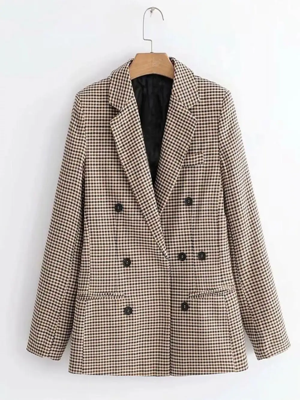 Stretch Double Breasted Plaid Blazer