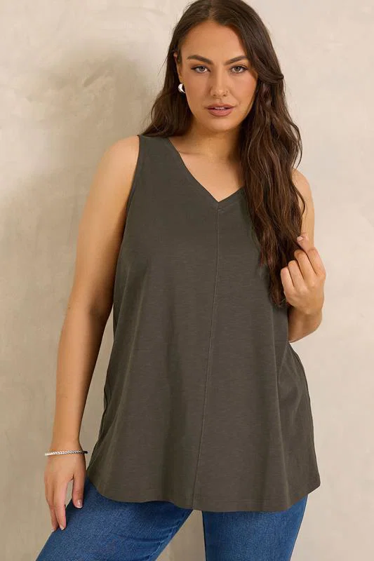 ESSENTIAL Curve 2 Pack Brown & Berry Red Cotton Vest Tops detail 1