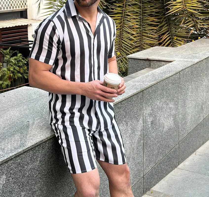 White Black Printed Matching Set