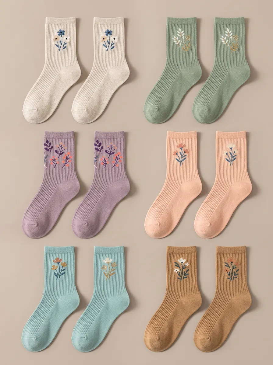 Women's Vertical-Ribbed Crew Socks Six Pair Set