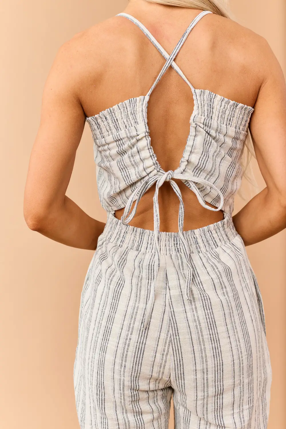 Navy Striped Open Back Sleeveless Jumpsuit