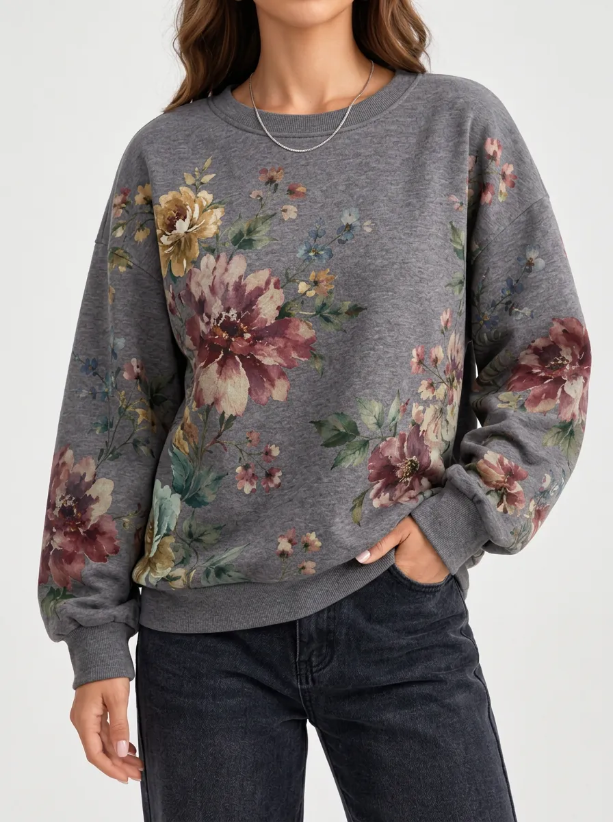 Women's Floral and Botanical Decorative Print Sweatshirt