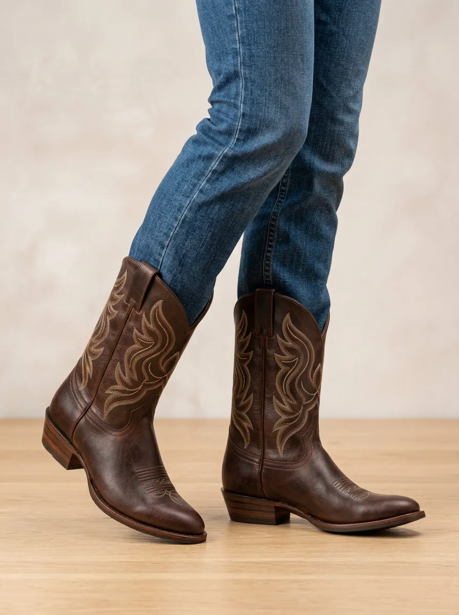 Unisex Western Cowboy Embroidered Stitched Boots