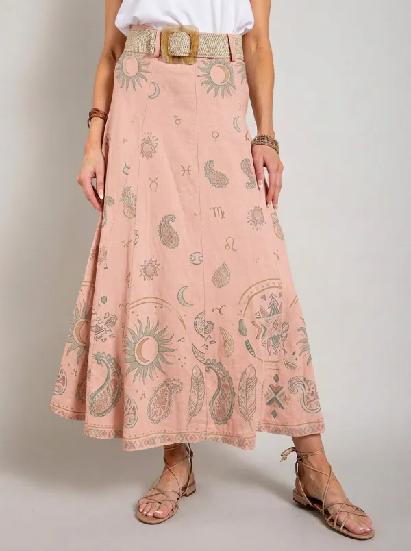 Women's Boho Astrology Celestial Paisley Printed Maxi Skirt