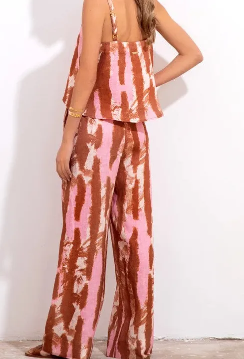 Rust Pink Tie Dye Wide Leg Trousers