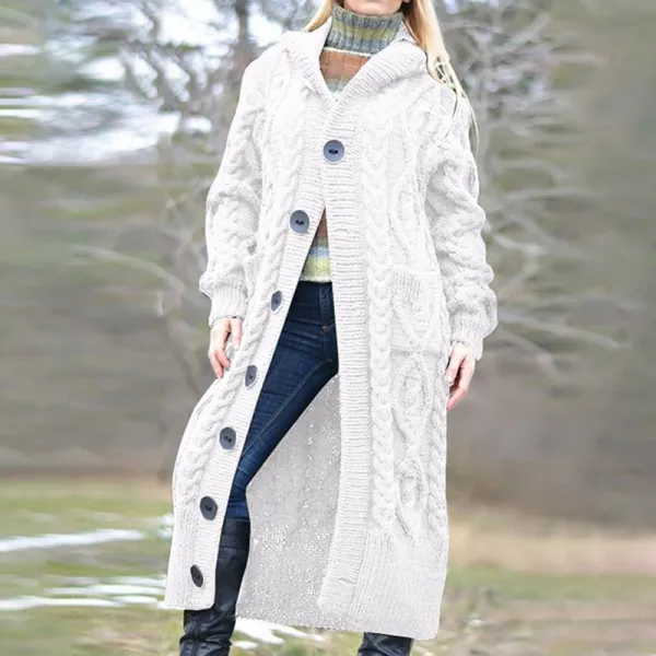 Button Down Jacquard Weave Pocket Long Sleeve Casual Sweater
