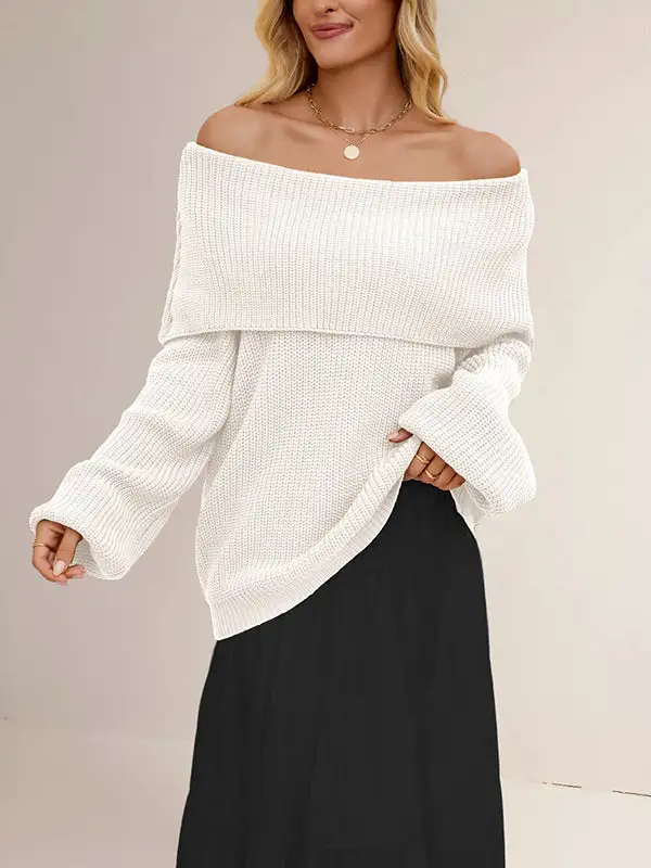 Paneled Round Neck Long Sleeve Relaxed Fit Sweater