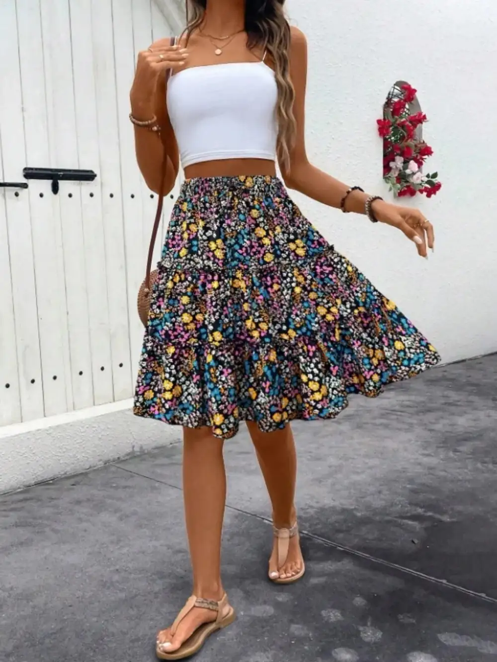 Everyday Floral Print Midi Skirt
