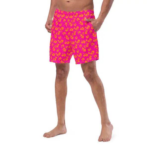 Drawcord Tropical Print Swim Trunks
