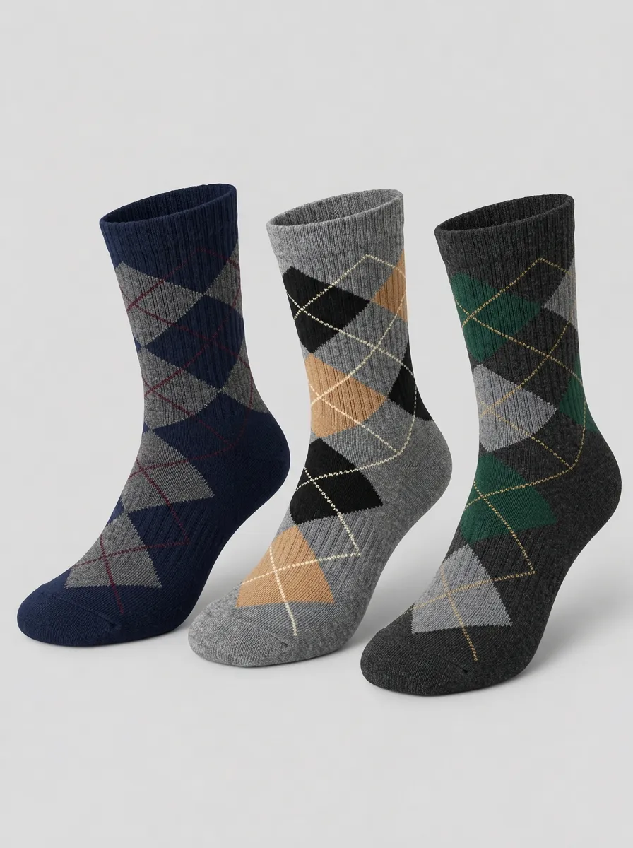 Men's Stone Classic Argyle Pattern Printed Socks 3-Pack