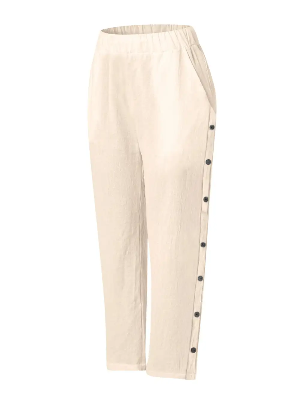 Wide Leg Button Detail Pocketed Pants