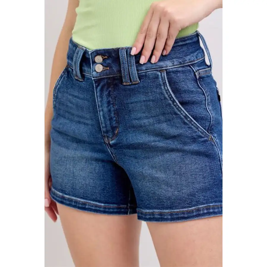 Double Button High Waist Denim Shorts