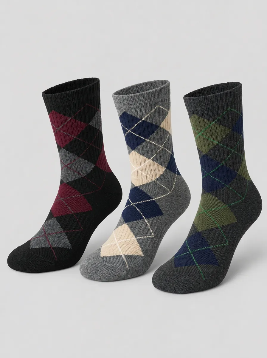 Men's Venture Classic Argyle Pattern Printed Socks 3-Pack