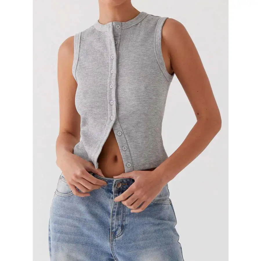 Button Up Round Neck Tank