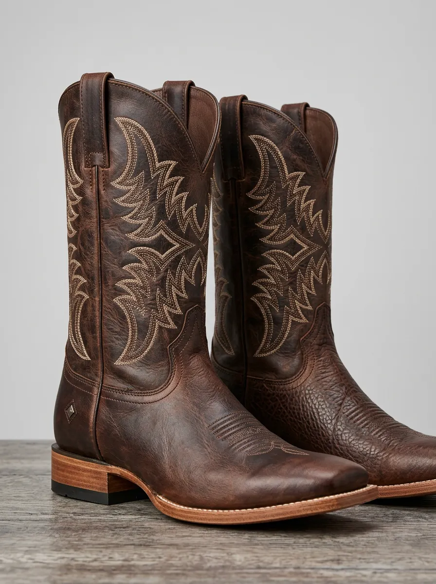 Ranchwear Embroidered Distressed Leather-Look Ranchwear Edit Men's Western Cowboy Boots