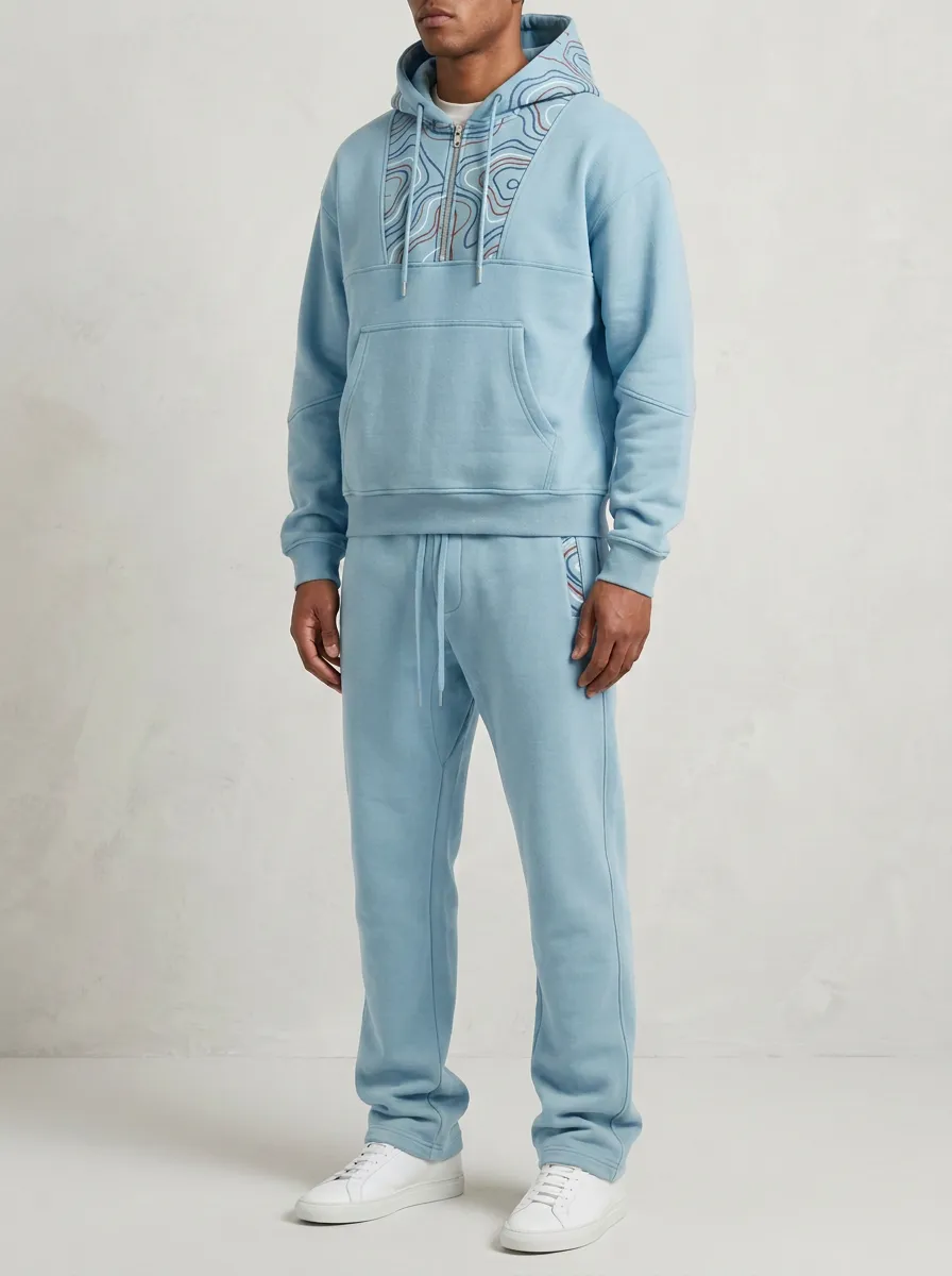 Men's Outdoor Hiking Enthusiast Topographic Printed Hooded Tracksuit