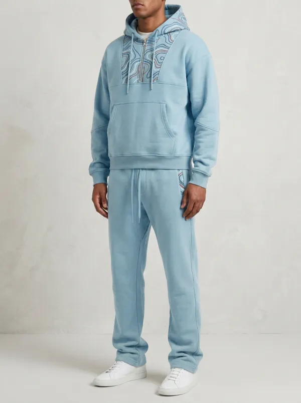 Men's Outdoor Hiking Enthusiast Topographic Printed Hooded Tracksuit