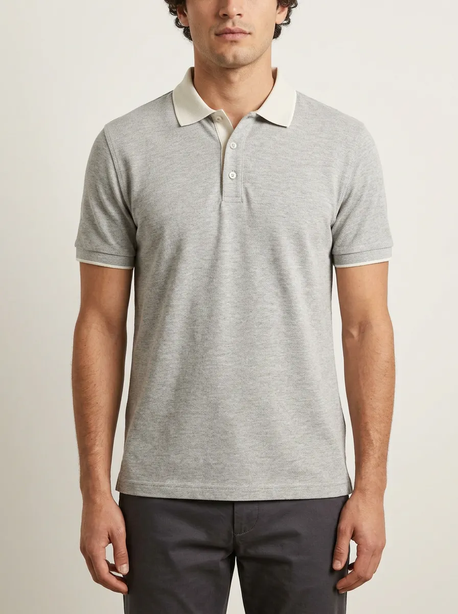 Men's Casual Minimalist Grey Contrast Collar Polo Shirt