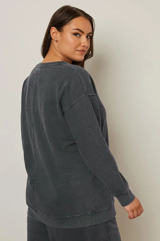 Charcoal Grey 'New York' Embroidered Slogan Sweatshirt detail 2