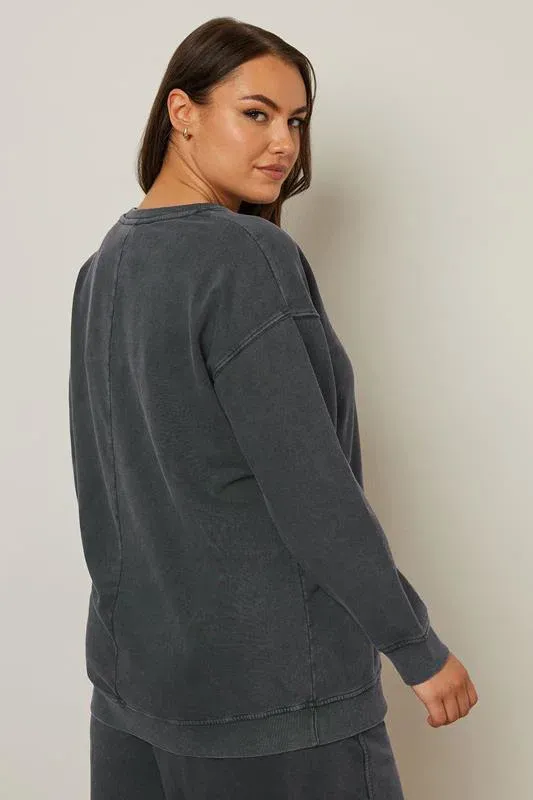 Charcoal Grey 'New York' Embroidered Slogan Sweatshirt