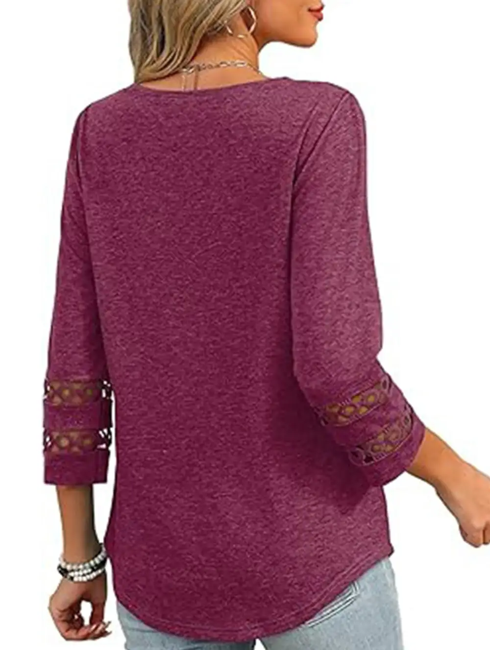 V-Neck Lace Trim Top