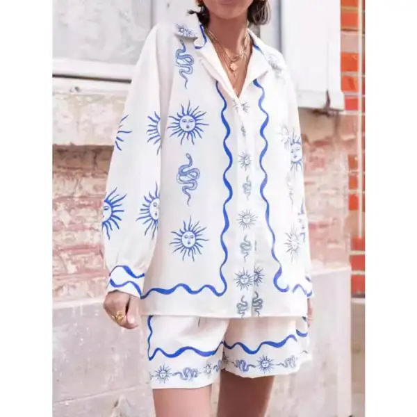 Relaxed Printed Button Up Shirt and Shorts Set