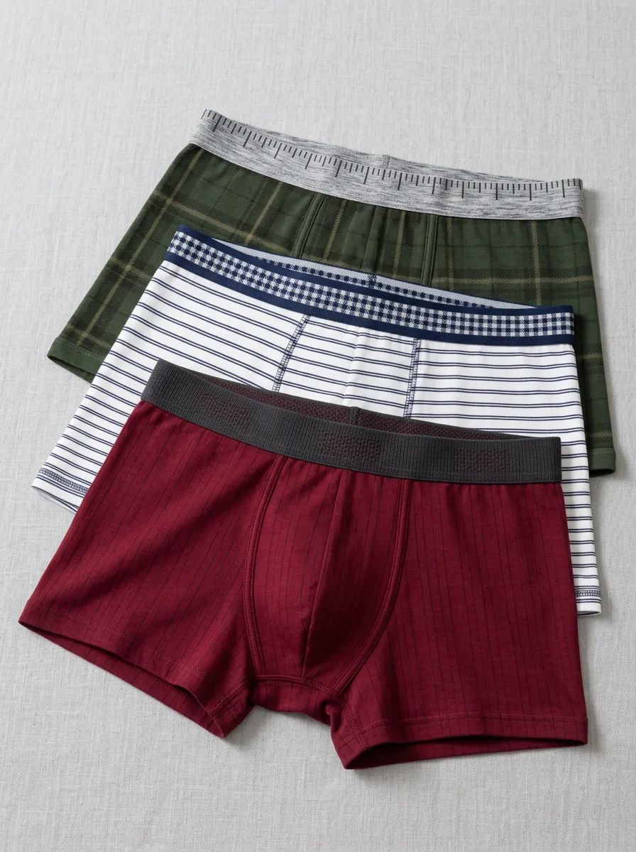 Men's Plaid Striped Ribbed Pattern Printed Boxer Briefs 3-Pack