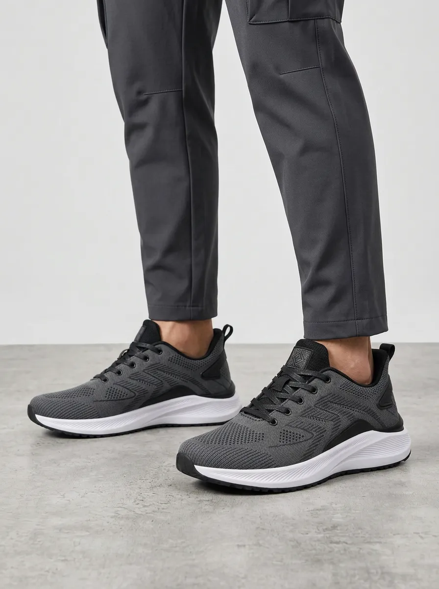 Men's Charcoal Grey Sport Geometric Pattern Athletic Sneakers