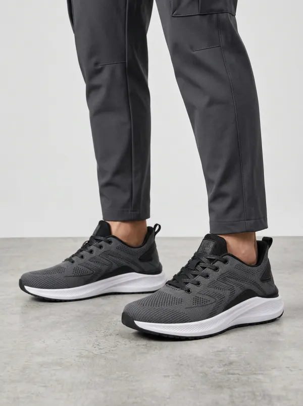 Men's Charcoal Grey Sport Geometric Pattern Athletic Sneakers
