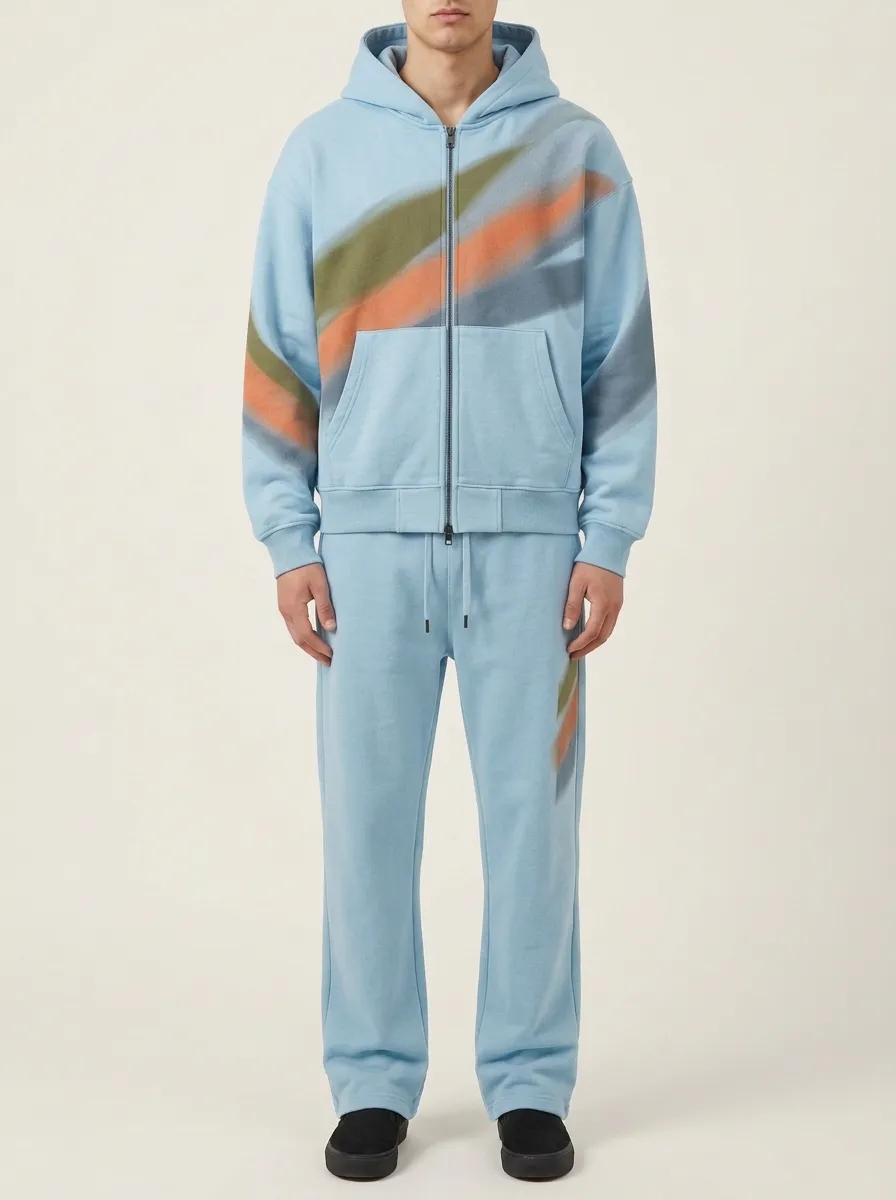 Men's Streetwear Abstract Diagonal Stripe Printed Hooded Tracksuit