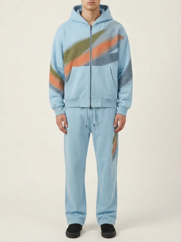 Men's Streetwear Abstract Diagonal Stripe Printed Hooded Tracksuit