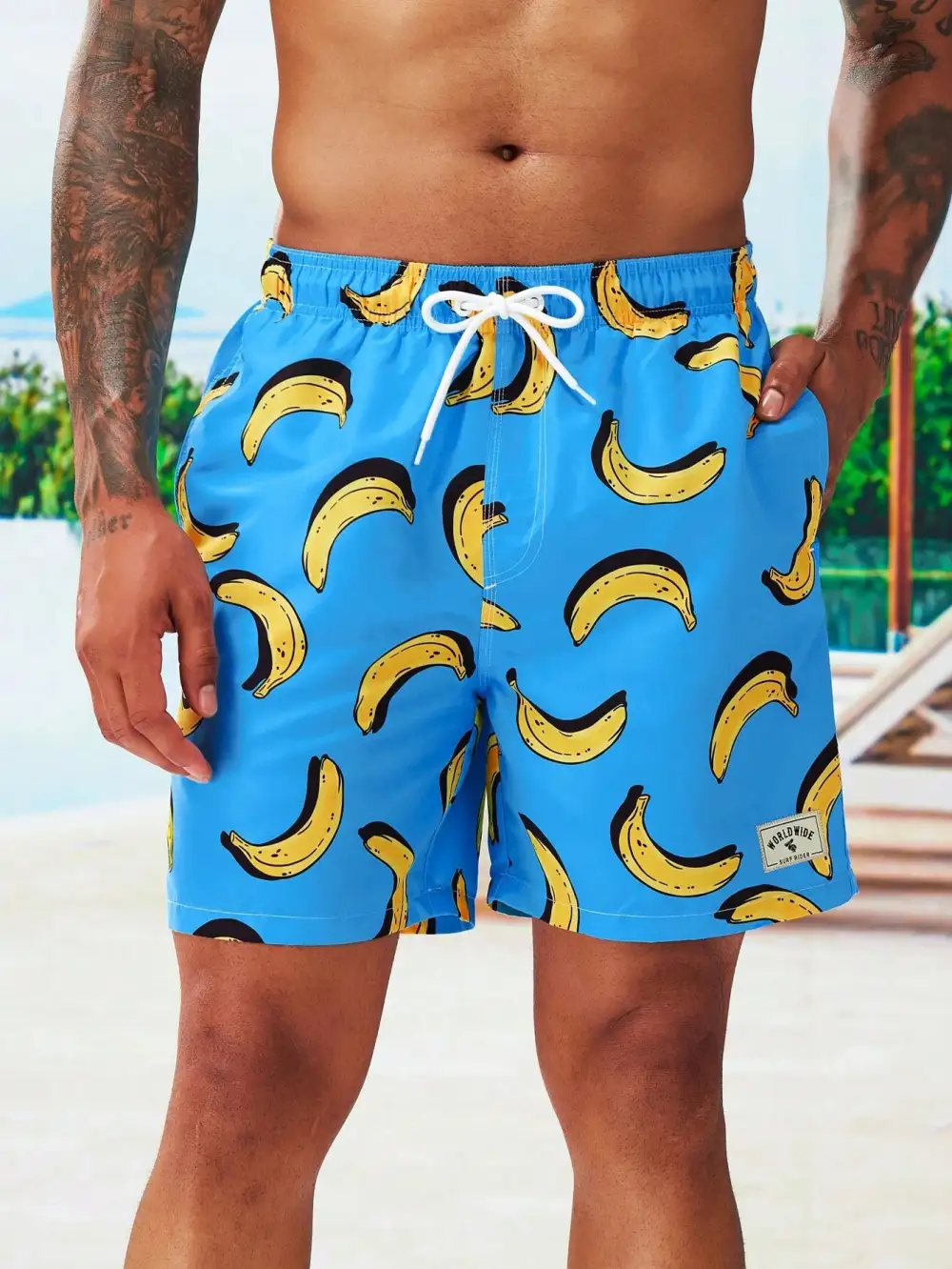 Men's Pocket Banana Print Swim Trunks