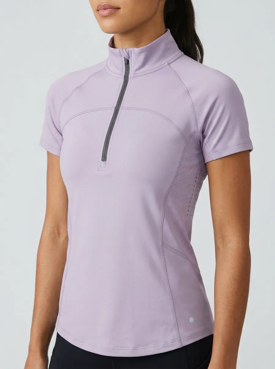 Women's Athletic Fitness Blue Quarter Zip Short Sleeve Shirt