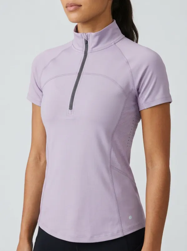 Women's Athletic Fitness Blue Quarter Zip Short Sleeve Shirt