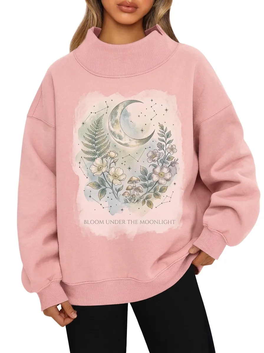 Women's Celestial Mushroom Floral Moon Graphic Sweatshirt
