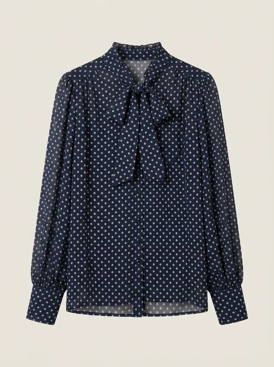 Women's Cotton Polka Dot Bow Tie Blouse