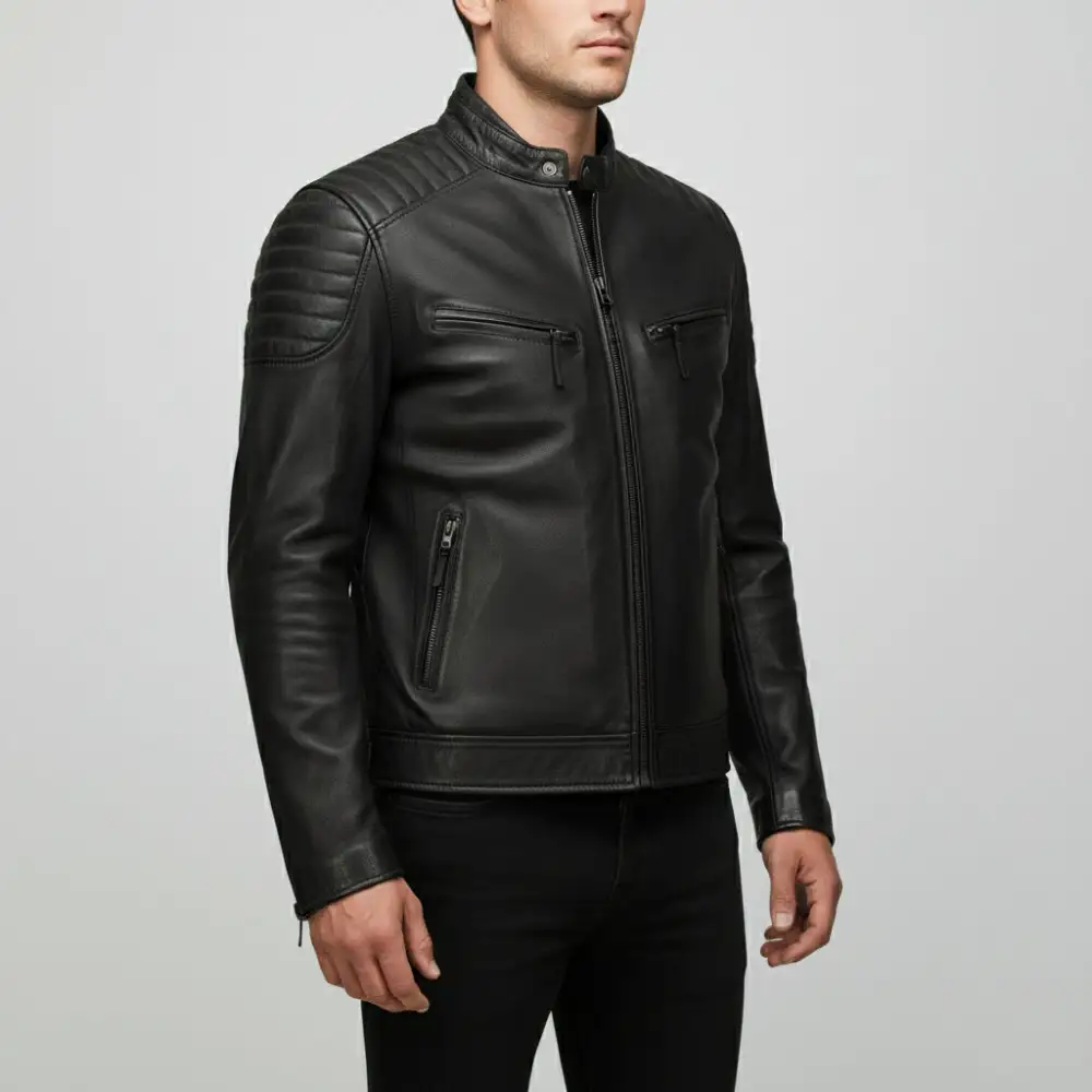 Modern Leather Biker Motorcycle Multi Pocket Jacket