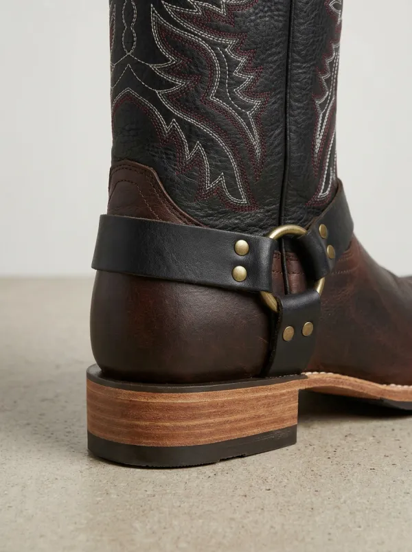 Men's Western Cowboy Embroidered Harness Printed Boots