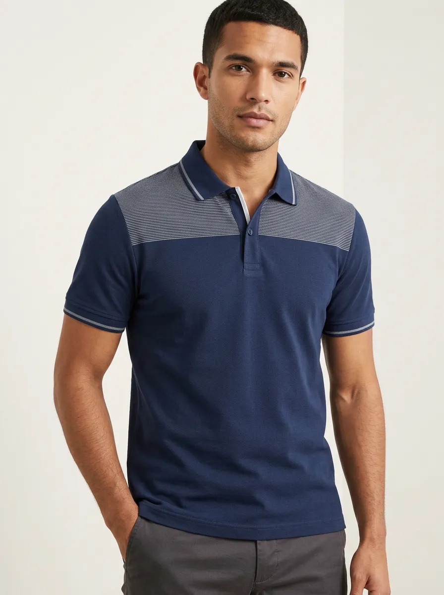 Men's Smart-Casual Striped Chest Printed Polo Shirt