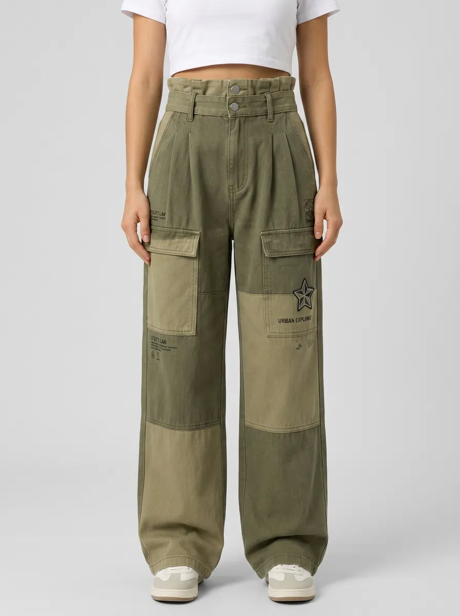Women's Urban Explorer Star Patchwork Printed Cargo Pants
