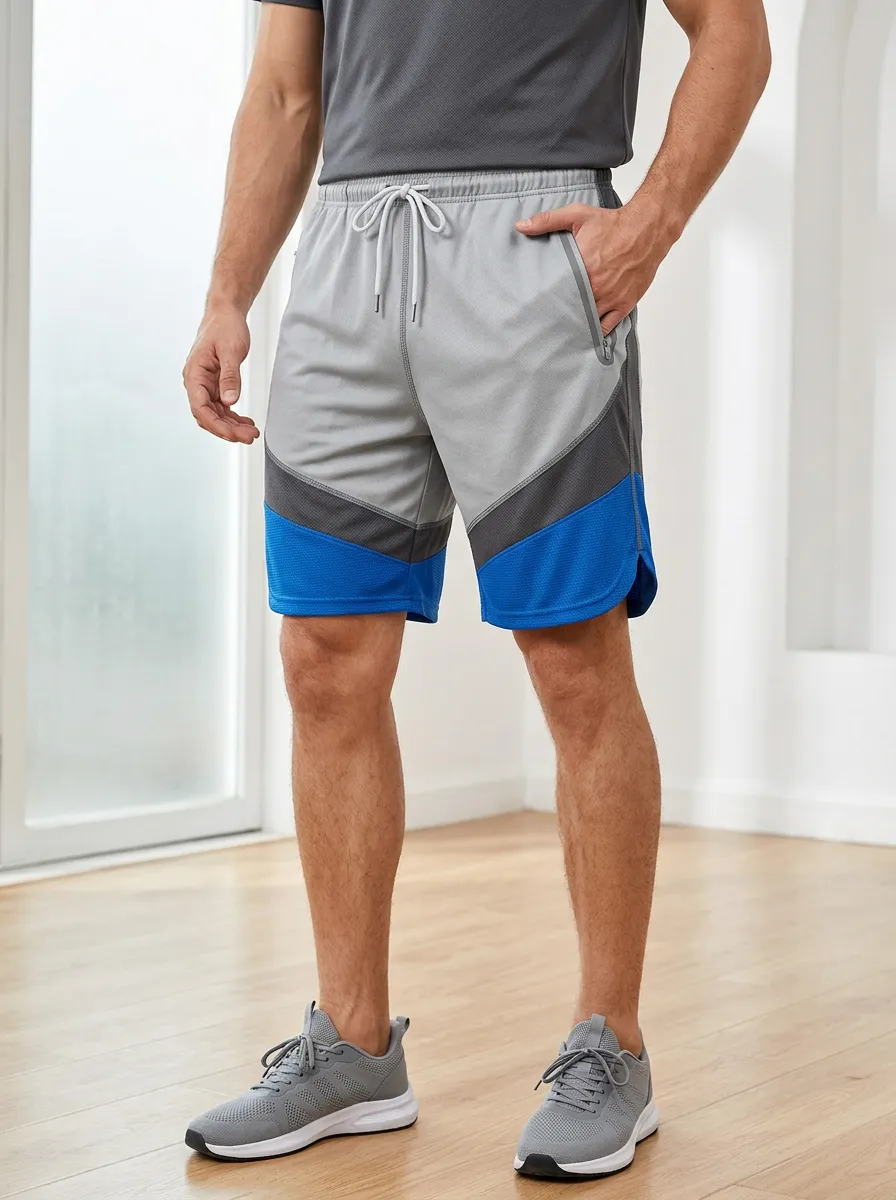 Men's and Color-Block Athletic Shorts Curved Hem