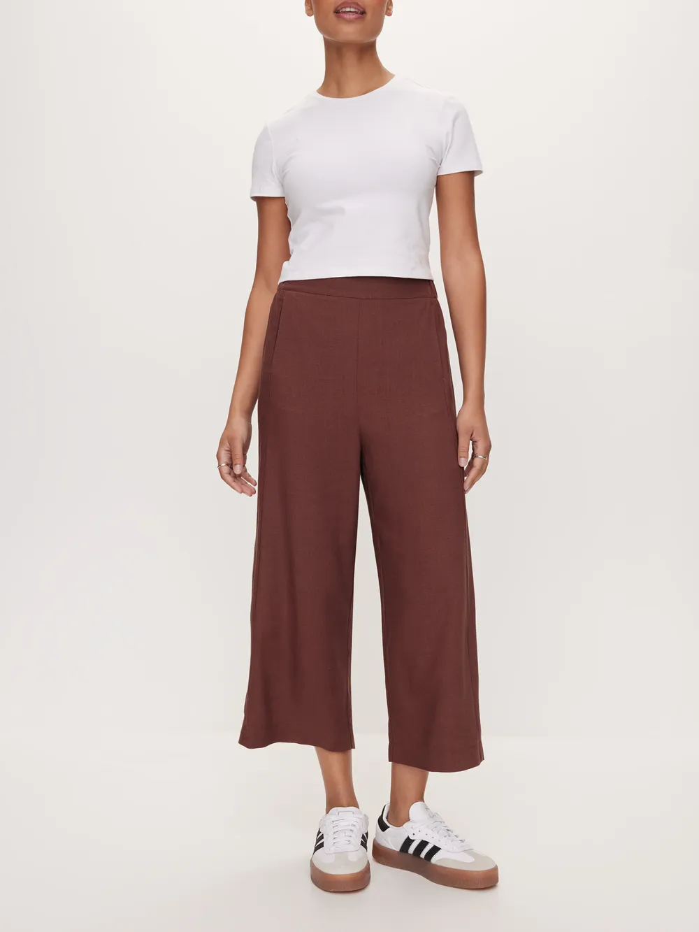 Simple Solid Color Cropped Wide-Leg Pants