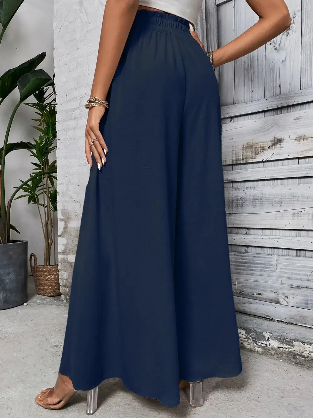 Wide Leg High Waist Tie Waist Pants