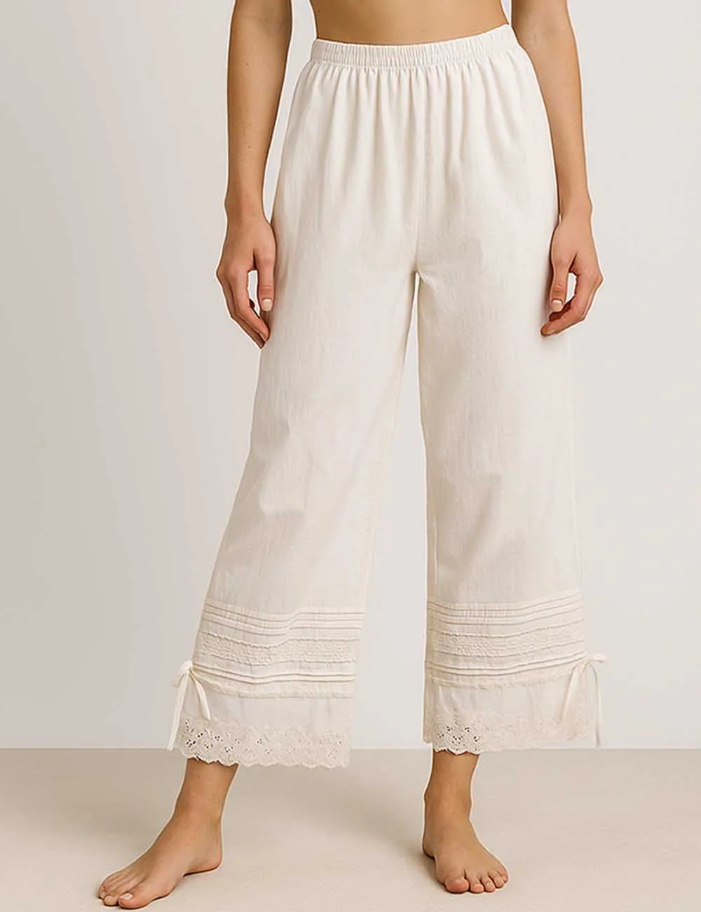 Elastic Waist Eyelet Drawstring Bloomer Pants