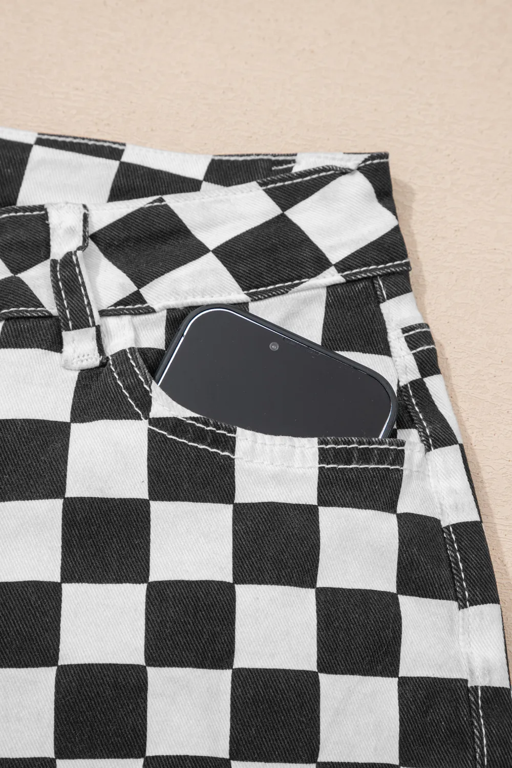 Black Checkerboard Cropped Jeans