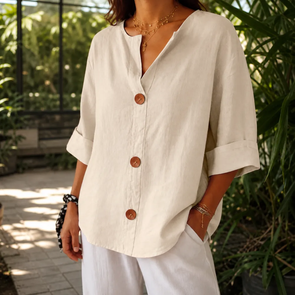 V-Neck Relaxed Split-Neck Blouse