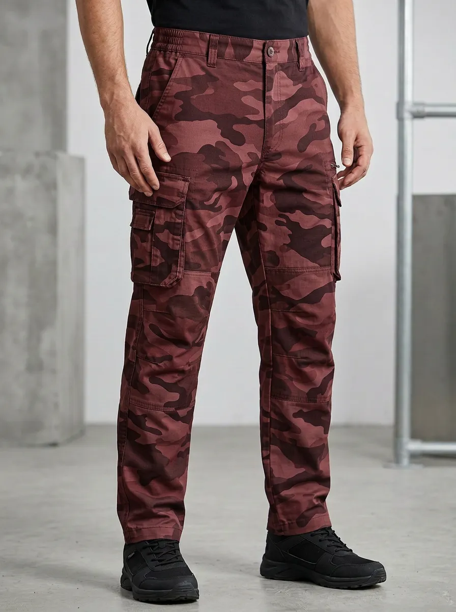 Men's Tactical Outdoor Grey Camouflage Printed Cargo Pants