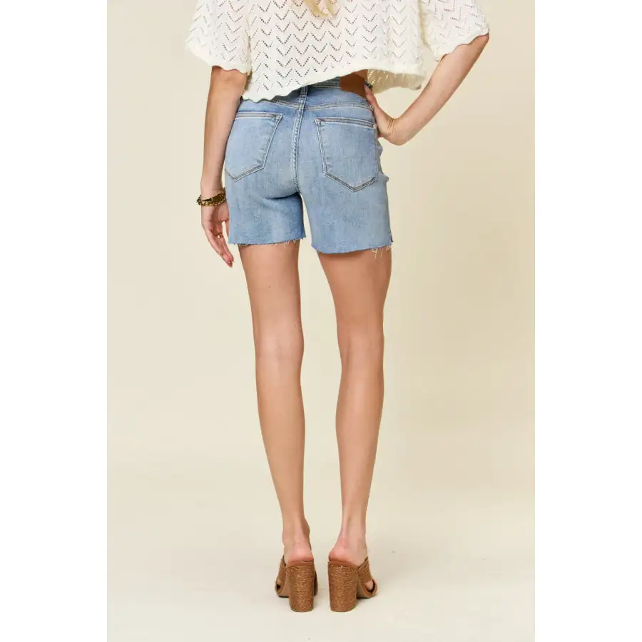 Full Size High Waist Raw Hem Denim Shorts