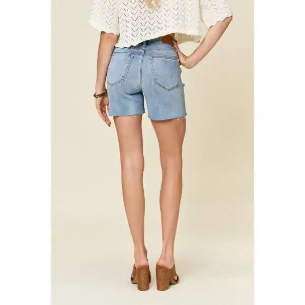 Full Size High Waist Raw Hem Denim Shorts